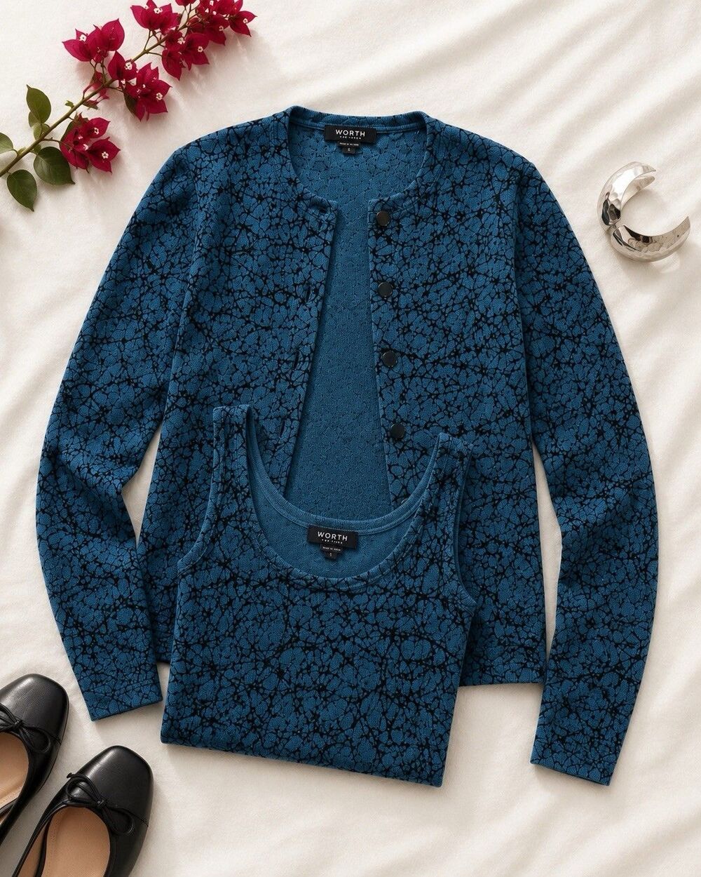 WORTH New York 100% Wool Cardigan Tank Set Small